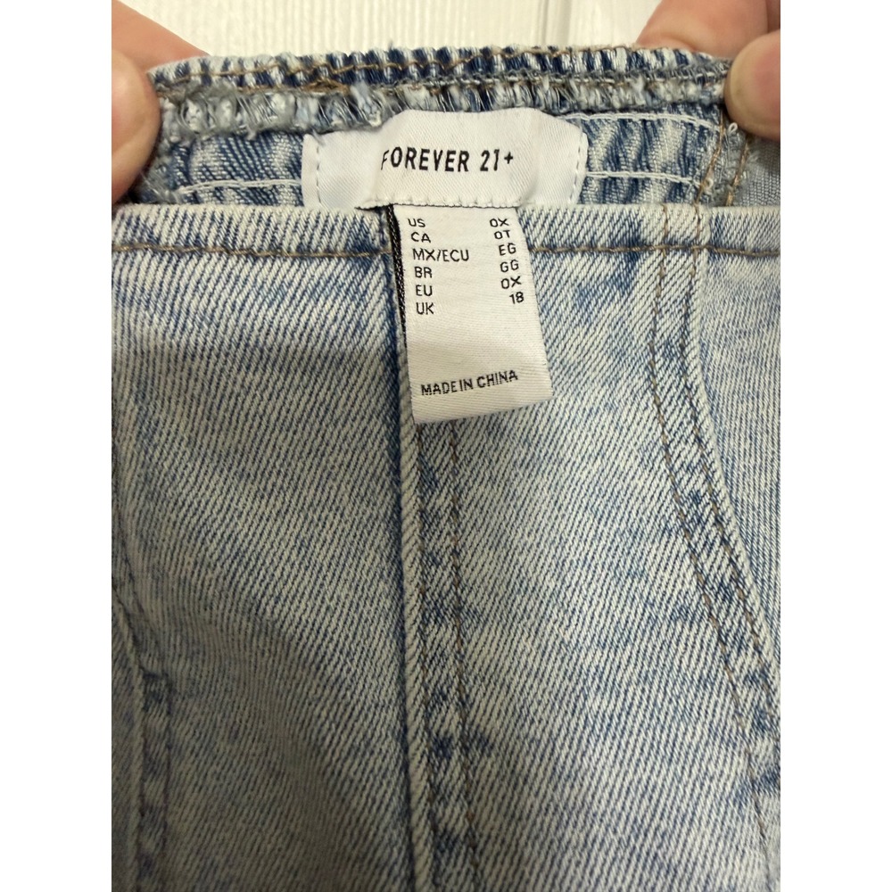 Forever 21+ Light Wash Denim Wide Leg Jumpsuit Corset Bodice 0X Plus Size - Picture 3 of 9